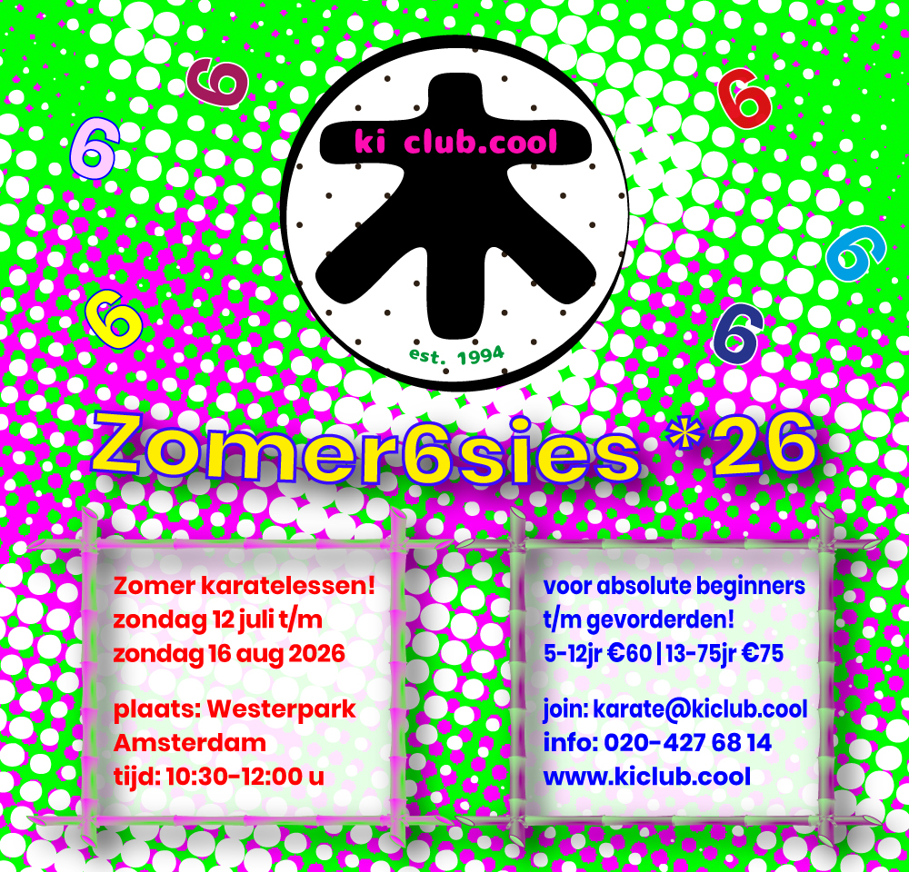 Karate summer school-Zomer6sies 2026-Doe mee aan de Zomersessies van karate school ki club.cool-OUTDOOR KARATE op het gras in de frisse zomerse buitenlucht is het perfect trainen in het Amsterdamse Westerpark